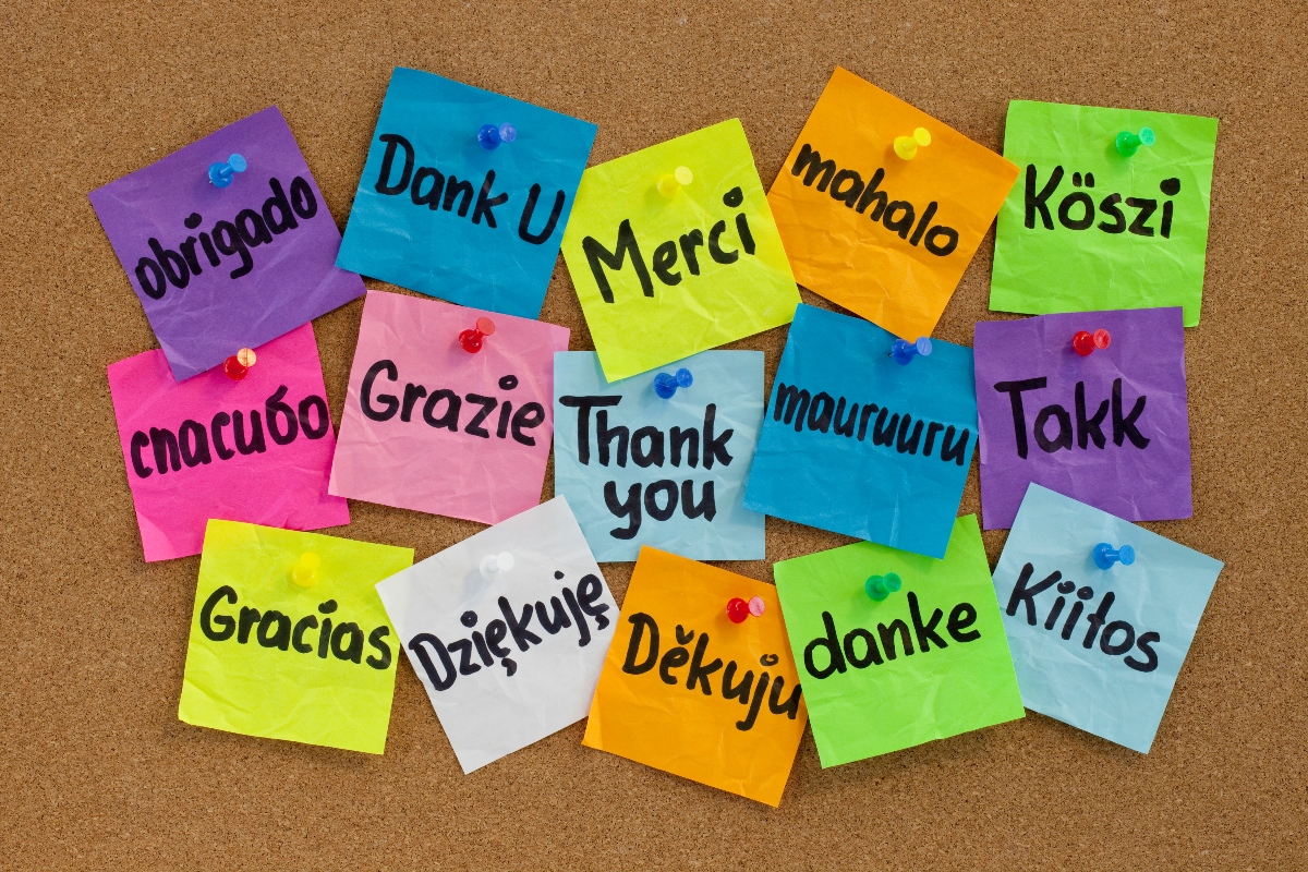 thank you in different languages on post-its
